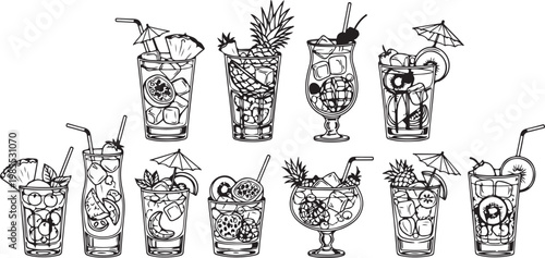 Intricate line drawings of various decorative vases and urns Vector