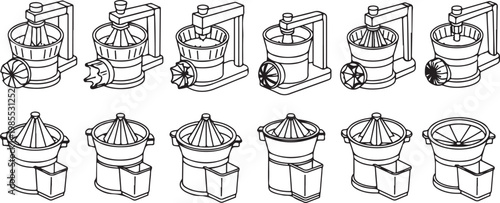 A collection of wireframe-style illustrations of various types of glassware Vector
