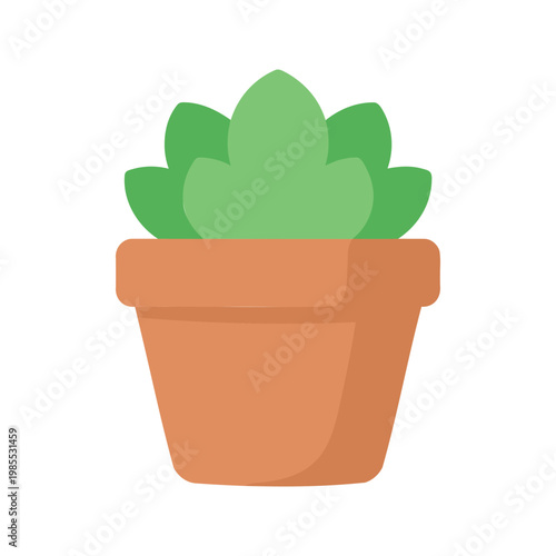 Illustration of a potted succulent plant with light green leaves on a white background