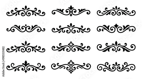 ornate black swirling floral design elements.