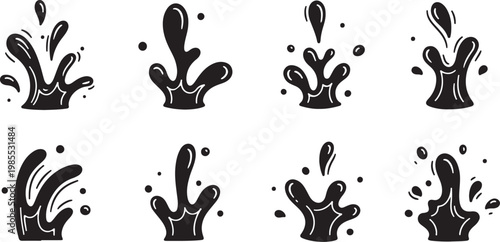 A collection of black silhouette illustrations of cats in various poses Vector