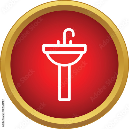Pedestal sink icon in a red circle representing bathroom and hygiene
