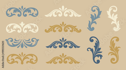 Collection of ornate floral design elements.