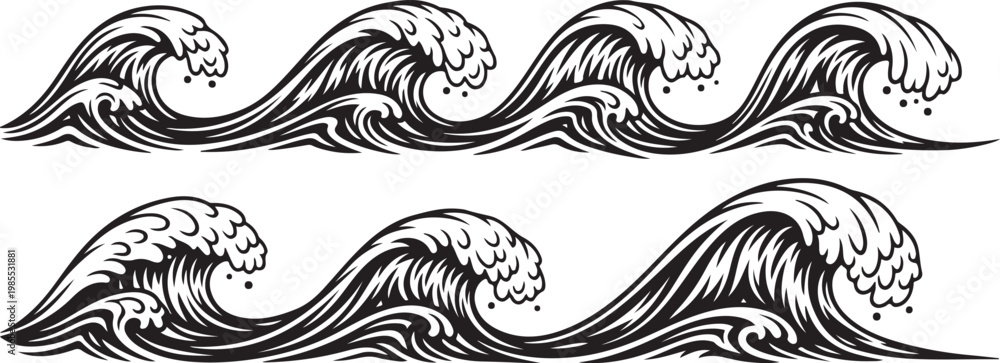 Fototapeta premium A curving line of intricate wave patterns on a plain background. Vector