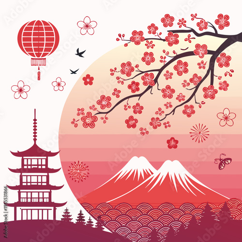 Japan Themed Wallpaper Bold Gradient Tones Mode Creative Visual Great for Commercial Projects