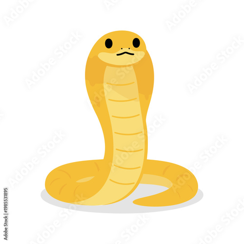 Illustration of a cartoon cobra snake with a raised hood on a white background