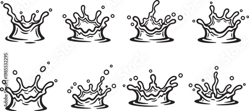 Line drawings of various dog breeds in playful and relaxed poses Vector