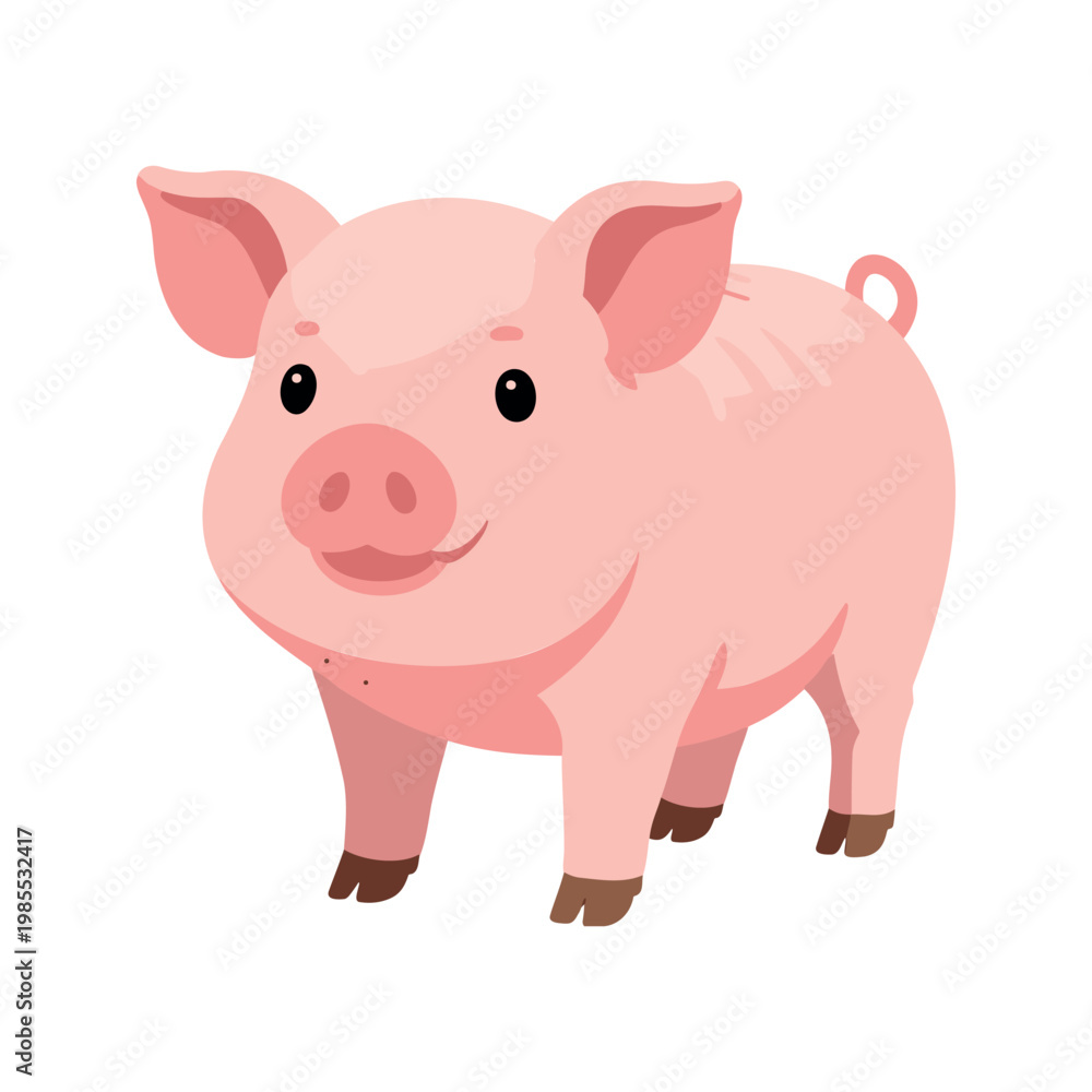 Fototapeta premium Cute cartoon pig standing isolated on white background in vector illustration