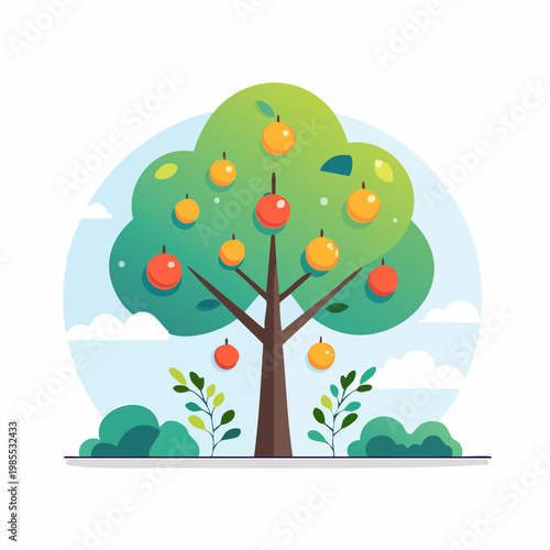 Ripe apples on a lush green tree in a serene outdoor setting