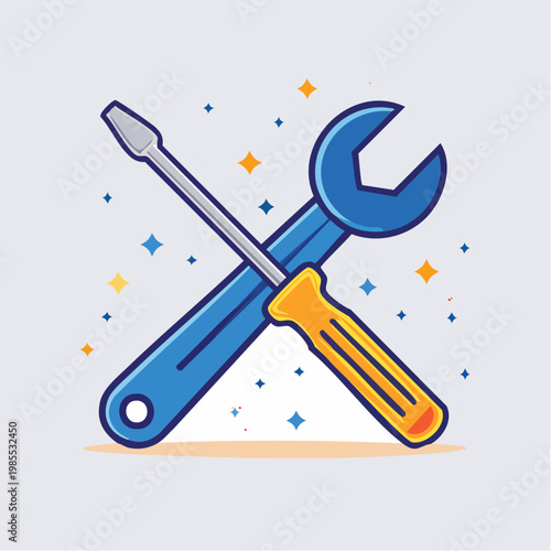 Crossed Wrench and Screwdriver Tools for Repair and Construction