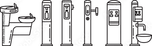 An illustration of different types of water faucets and their components Vector