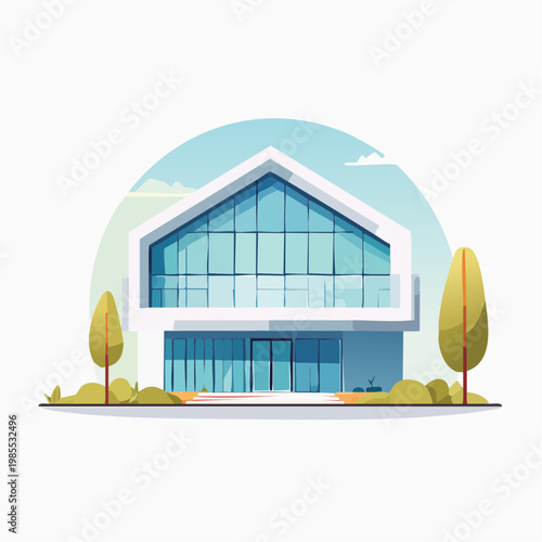 Striking Modern House Illustration Featuring Sleek Lines and Panoramic Glass Facade