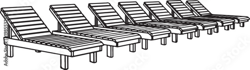 A simple line drawing of multiple identical wooden chairs in a row Vector