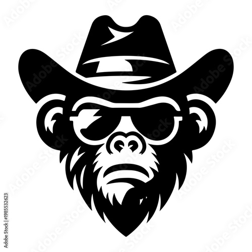 Black Monkey Logo with Glasses Pictogram Style for Creative Mascot and Brand Identity