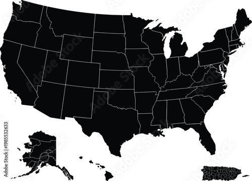 Map of united states including alaska hawaii and puerto rico vector illustration.