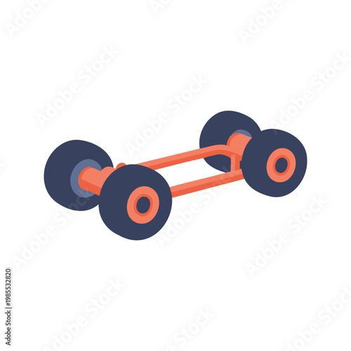 Four wheeled skateboard chassis is displayed on a white background, ready for modification