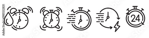 Timer icons set. Quick time or deadline icon. Express service symbol. stock illustration