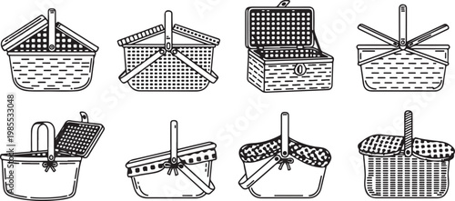 Vintage wireframe illustrations of common household items and tools Vector