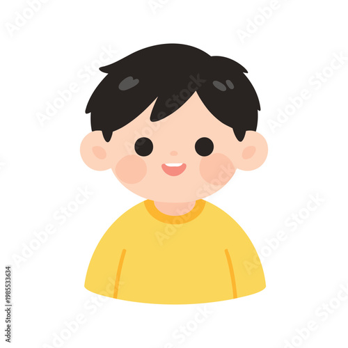 Cartoon illustration of a cute boy with a cheerful expression on a white background