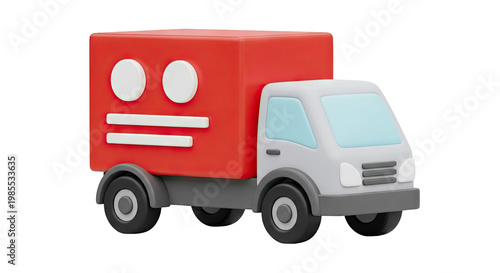 3D Render of a Red Delivery Truck Icon