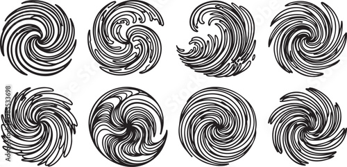Intricate black and white circular patterns with spiral and floral designs Vector