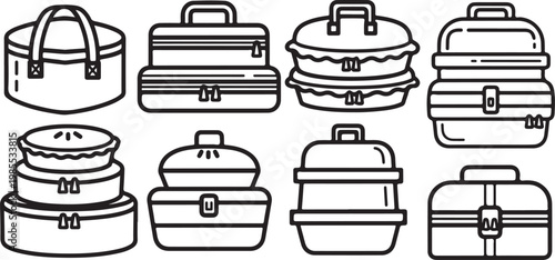 A collection of nine different types of containers and jars Vector