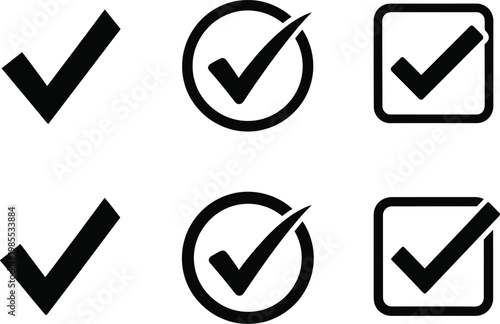 Checkmark symbols in various shapes and styles