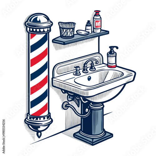 Showcasing Bold Stroke Barber Sink Washing Station Beautiful Premium Digital Asset