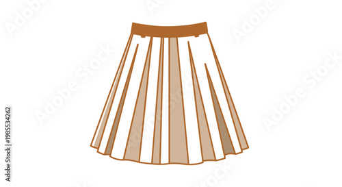 Cartoon pleated skirt illustration with brown waistband and trim offering a cute stylish fashion garment for design layouts and apparel concepts