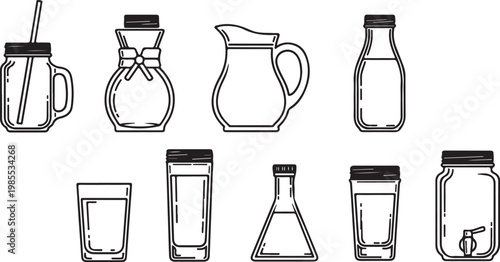 Various types of cooking containers and utensils illustrated Vector