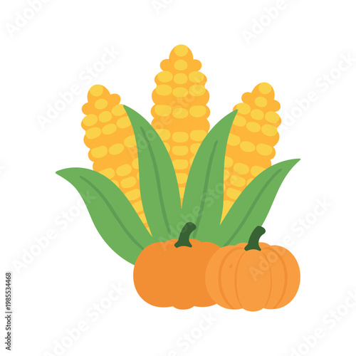 Harvest bounty featuring corn stalks and plump pumpkins in a delightful composition