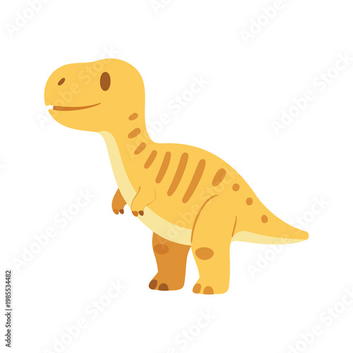 Adorable cartoon tyrannosaurus rex standing tall in yellow tones and soft spots