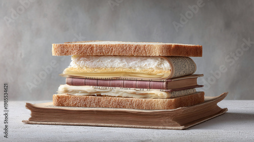 A Whimsical Exploration of Culinary Art: A Unique Presentation of Sandwiches and Books, Merging Literature with Edible Delight to Ignite Imagination and Inspire Creativity.
