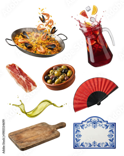 Spanish Cuisine Still Life Isolated on White Background