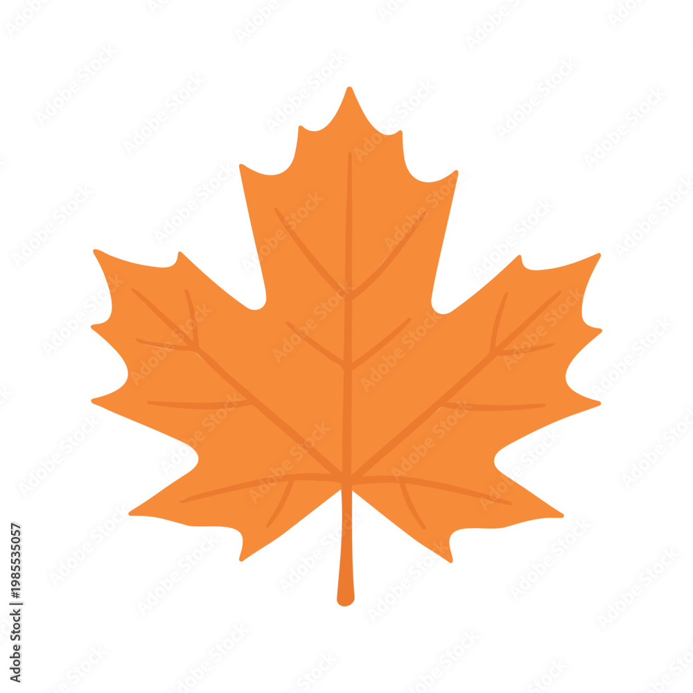 Fototapeta premium Simple illustration of a maple leaf in shades of orange against a white backdrop
