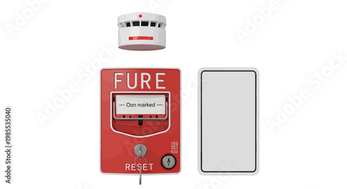 Fire alarm pull station with key reset and smoke detector red and white emergency equipment for building safety system