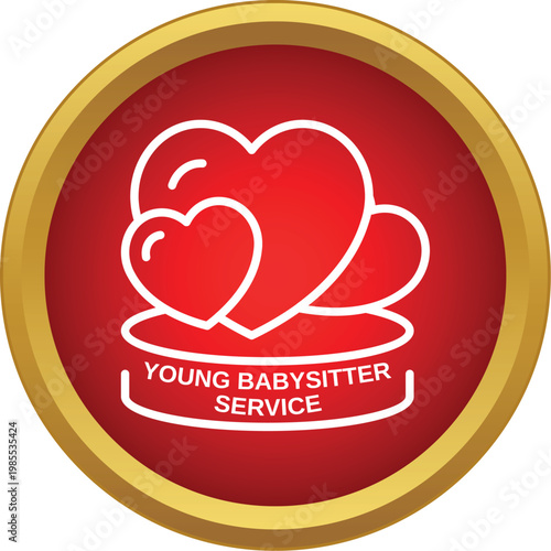 Red circular icon with hearts symbolizing child care and babysitting service