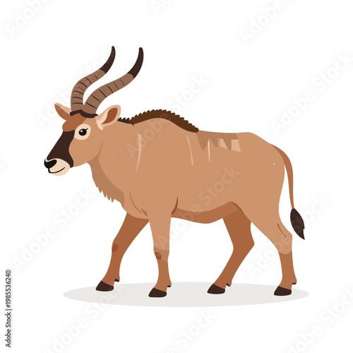 Roan antelope standing on a white background in a cartoon illustration style