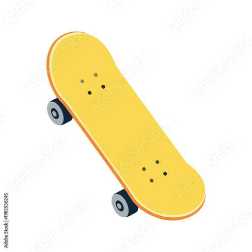 Bright yellow skateboard with black wheels on a white background for street sport concept