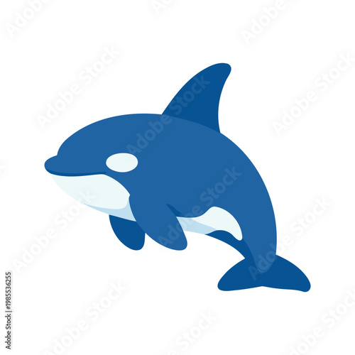 Illustration of a playful orca swimming through the water in a minimalist style