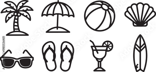 Line art collection of various plant species and botanical elements Vector