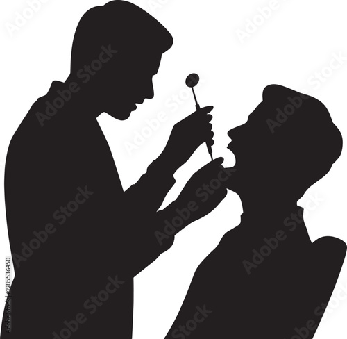 Dentist examining patient mouth during dental checkup silhouette medical professional oral treatment