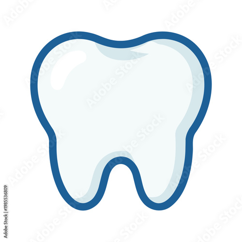 Illustration of a healthy molar with a shiny surface and a blue outline on a white background