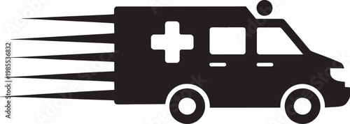 Fast moving ambulance silhouette with motion lines representing emergency medical service on highway