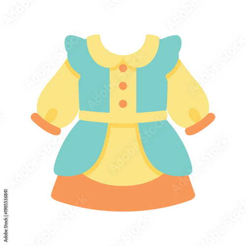 Pastel colored dress with round collar and three buttons for a little girl