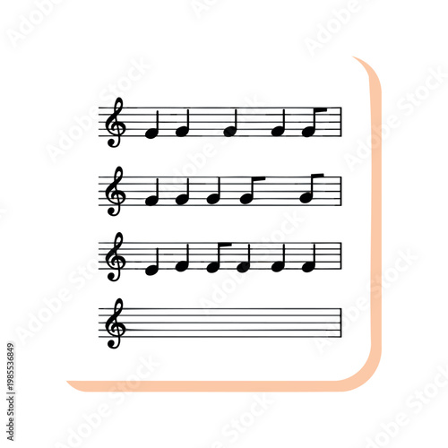 Music staff illustration with notes and treble clef placed on the lines