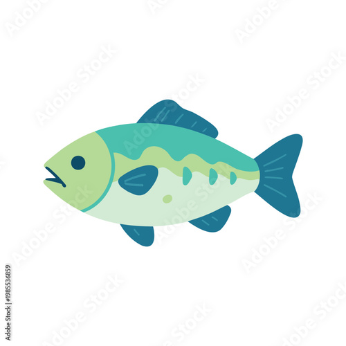 Illustration of a freshwater fish with green and blue scales swimming