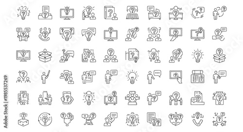 Question and problem solving icon set with support and help symbols
