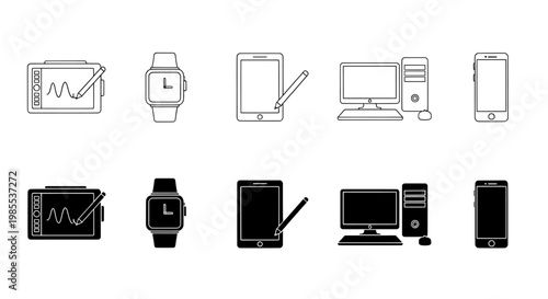 Device icons set with computer smartwatch tablet and smartphone
