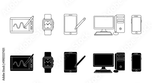 Device icons set with computer smartwatch tablet and smartphone
